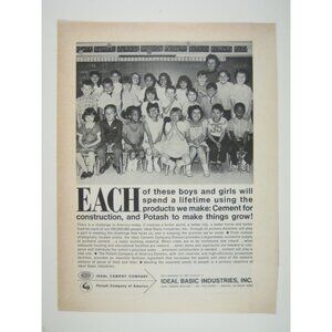 Vintage 1968 Ideal Basic Industries Print Ad Cement Potash Children Classroom